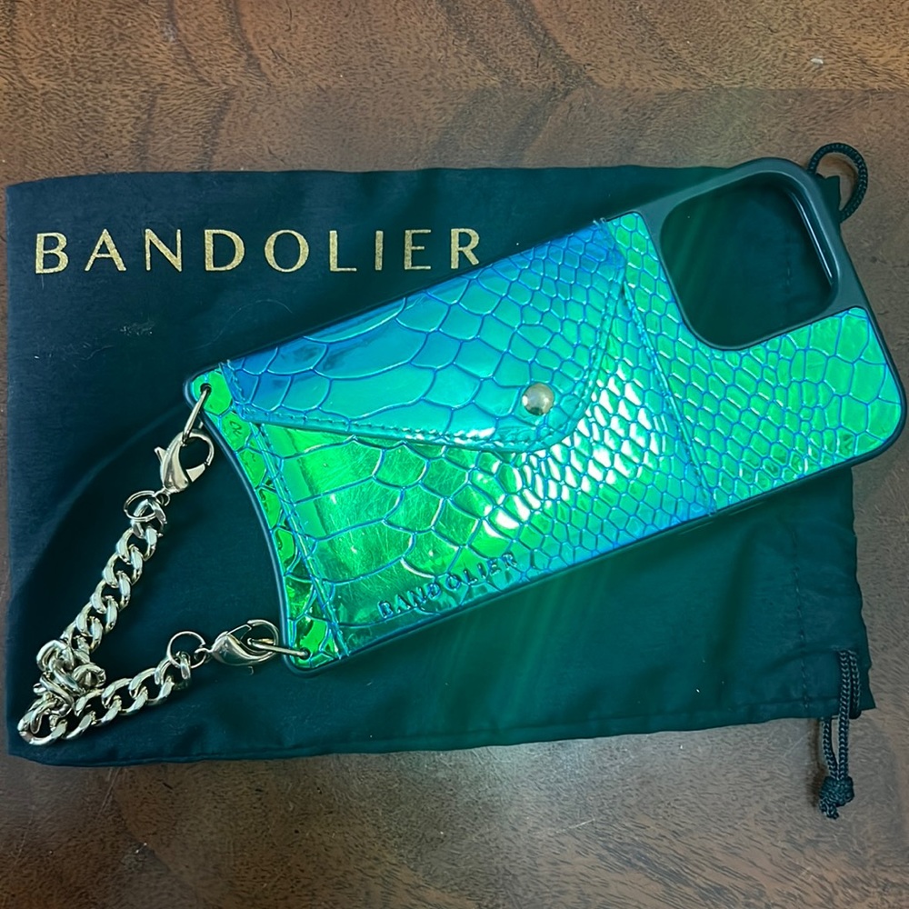 Bandolier Ariel Link Chain Wristlet in Iridescent Blue Green/Gold